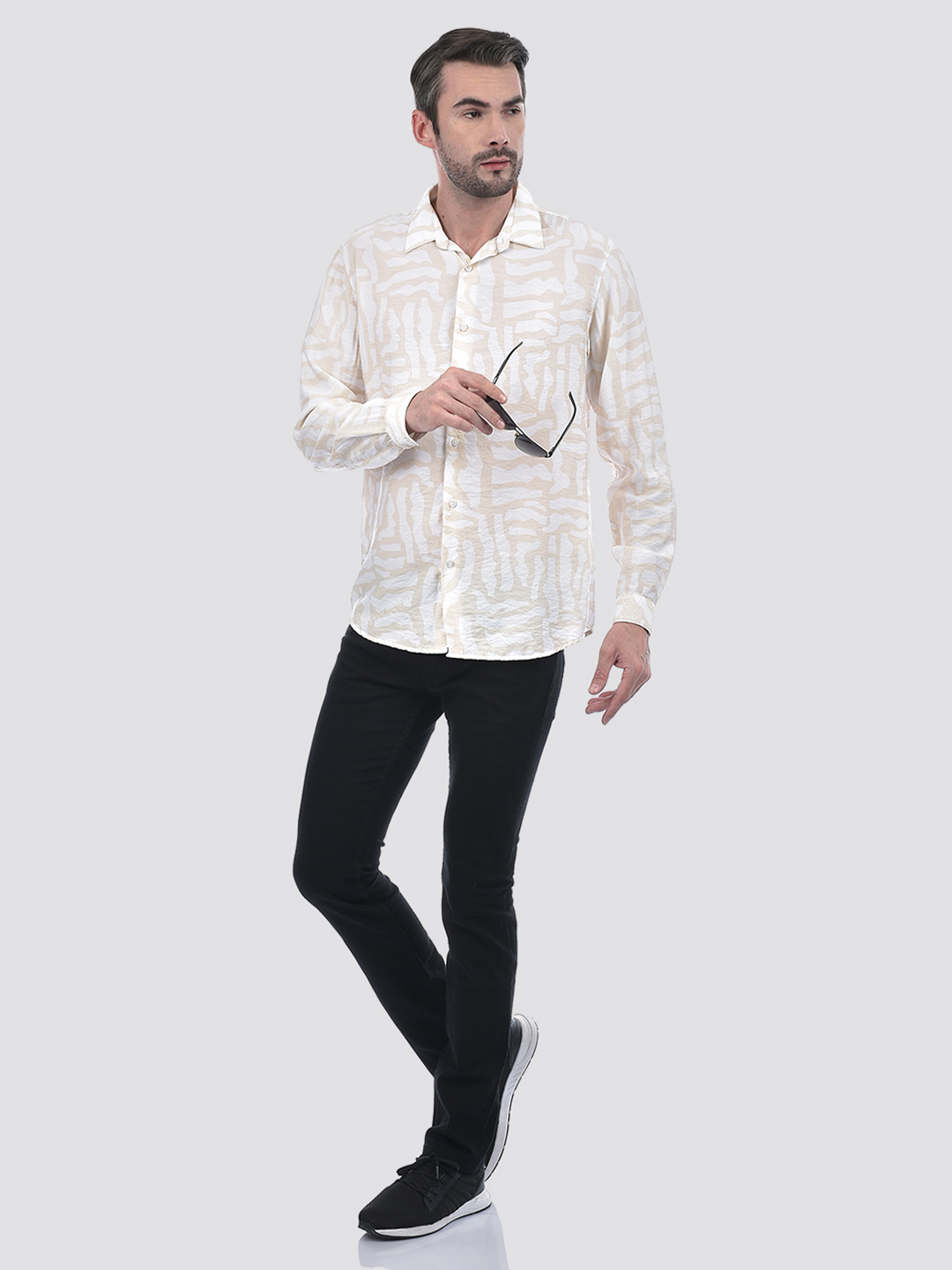 Numero Uno Men Abstract Beige Shirt